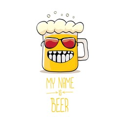 vector cartoon funky beer glass character with sunglasses isolated on white background.vector beer comic