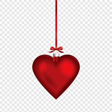 Christmas heart shape ornament with red ribbon. Vector Illustration.