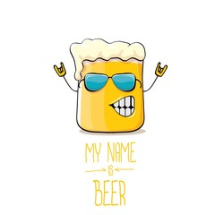 vector cartoon funky beer glass character with sunglasses isolated on white background.vector beer comic