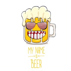 vector cartoon funky beer glass character with sunglasses isolated on white background.vector beer comic