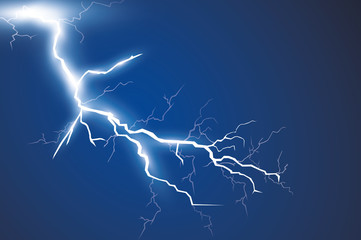 Lightning and thunder bolt, glow and sparkle effect, vector art and illustration.