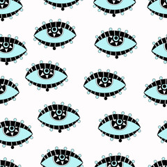 Obraz premium seamless pattern with cartoon blue eyes on a white background