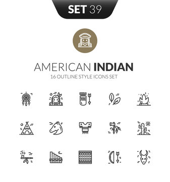 Outline black icons set in thin modern style