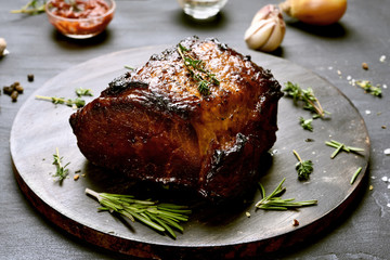 Bbq pork on wooden board