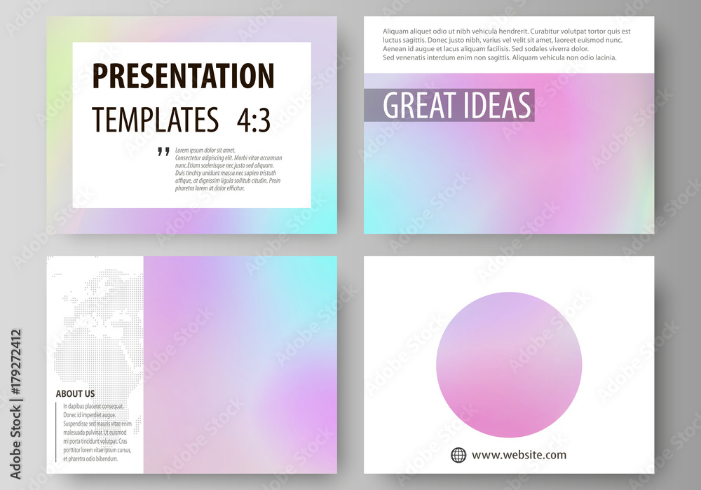 Poster Business templates for presentation slides. Abstract vector layouts in flat design. Hologram, background in pastel colors with holographic effect. Blurred colorful pattern, futuristic surreal texture.