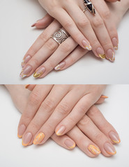 Very beautiful silver metallic nails closeup gel, acrylic