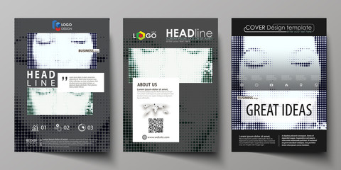 Business templates for brochure, magazine, flyer, booklet. Cover design template, Abstract layout in A4 size. Halftone dotted background, retro style grungy pattern, vintage texture. Halftone effect
