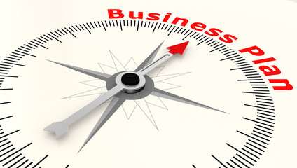 Compass with arrow pointing to the word Business Plan