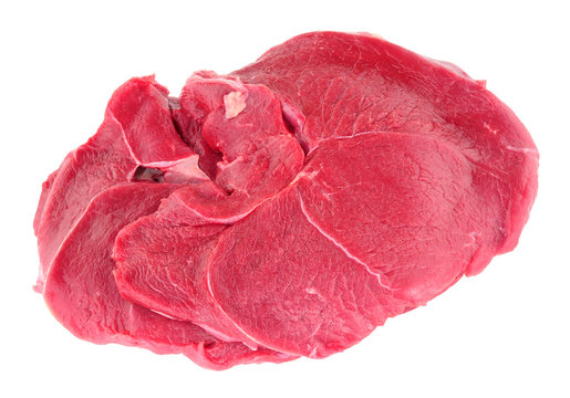 Raw venison meat steaks isolated on a white background
