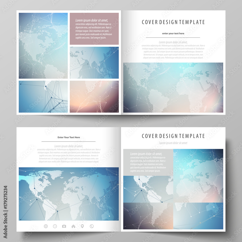 Poster the minimalistic vector illustration of the editable layout of two covers templates for square desig