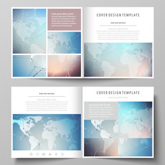 Naklejka na ściany i meble The minimalistic vector illustration of the editable layout of two covers templates for square design brochure, flyer, booklet. Polygonal geometric linear texture. Global network, dig data concept.
