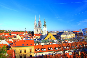 Naklejka na ściany i meble Zagreb, Croatia, view from Upper town to Cathedral