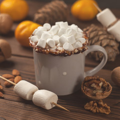Fototapeta na wymiar Hot Chocolate on Rustic Table
