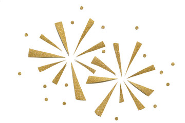 Gold glitter firework paper cut on white background