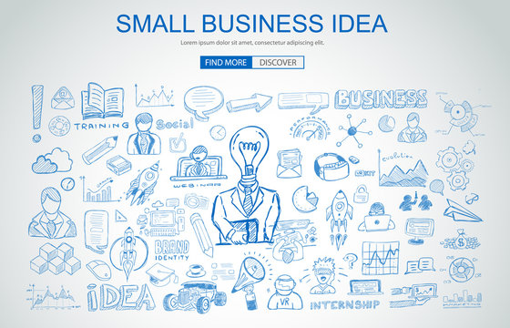 Small Business Idea concept with Business Doodle design style: online study