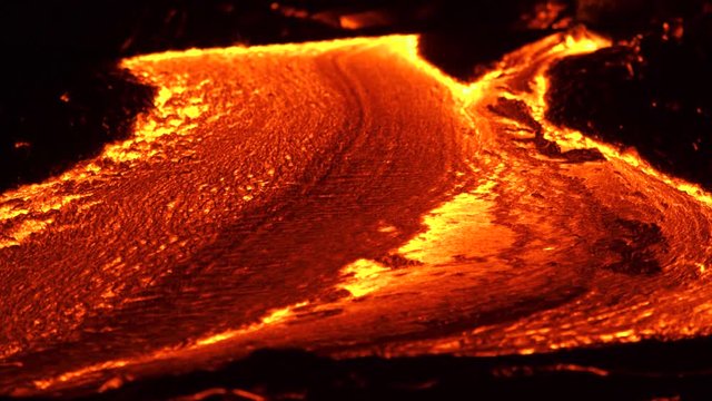 River of lava 1 Night Glowing Hot flow from Kilauea Active Volcano Puu Oo Vent Active Volcano Magma