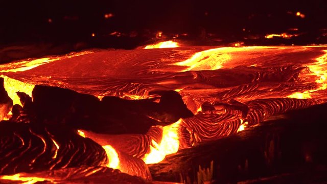 River of lava 14 Night Glowing Hot flow from Kilauea Active Volcano Puu Oo Vent Active Volcano Magma
