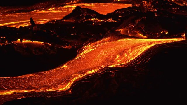 River of lava 5 Night Glowing Hot flow from Kilauea Active Volcano Puu Oo Vent Active Volcano Magma