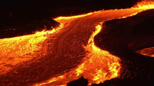 River of lava 8 Night Glowing Hot flow from Kilauea Active Volcano Puu Oo Vent Active Volcano Magma