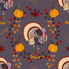 Seamless pattern with  Thanksgiving  decoration
