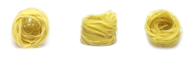 circle raw pasta on the white background