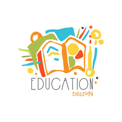 Education label design concept with educational supplies
