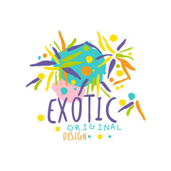 Fototapeta na wymiar Colorful hand drawn exotic logo for travel service