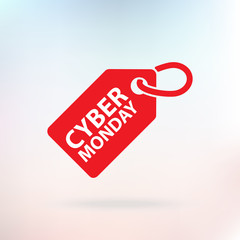 Cyber monday tag. Vector illustration. Red color, white text.
