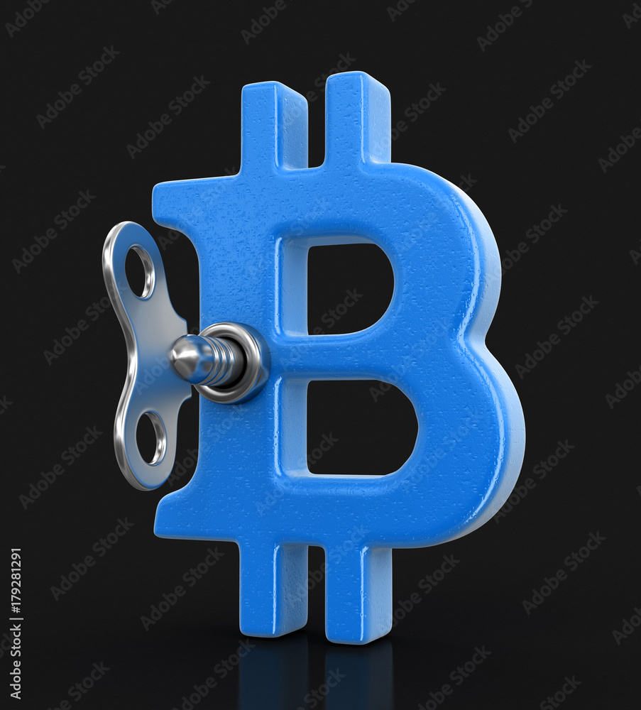 Aufkleber bitcoin sign and winding key. image with clipping path