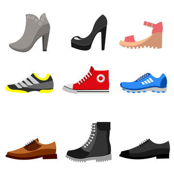 Types of shoes icons set.