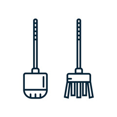 Toilet brush and holder set - vector line icon on isolated background. Brush and plunger for wc. Bathroom tools vector objects for web and graphic design.