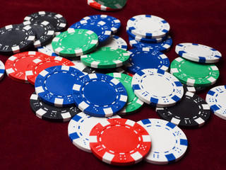 Casino poker money chips texture. Stack of poker chips as background.