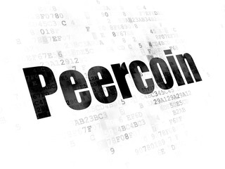 Cryptocurrency concept: Pixelated black text Peercoin on Digital background