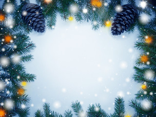 christmas decoration composition with fir branches and snow