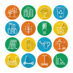 Fototapeta premium Set of energy and ecology line icons with long shadow
