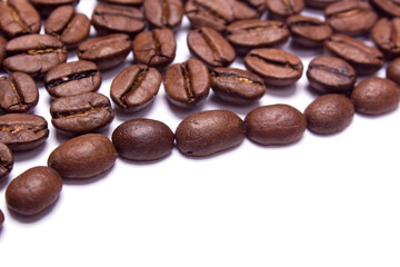 Grains of coffee texture with white background