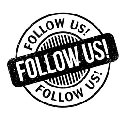 Follow Us rubber stamp. Grunge design with dust scratches. Effects can be easily removed for a clean, crisp look. Color is easily changed.