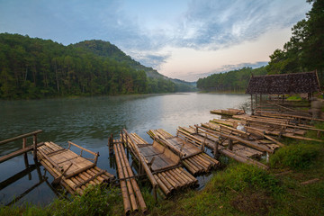 The beautiful landscape of the lake and the pine forest at Pang-Ung which a famous northern Thailand tourist destination.