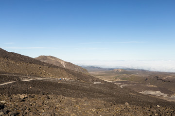 Volcanic landscape on Tongariro crossing trail in New Zealand