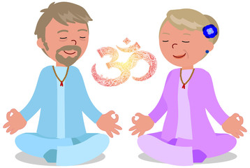 Senior couple in zen yoga pose vector
