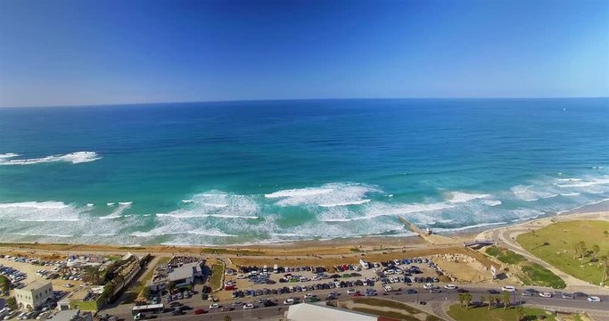 Still aerial view of Jaffa Beach and the Mediterranean Sea
