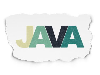 Database concept: Painted multicolor text Java on Torn Paper background