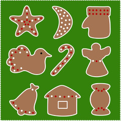 ginger bread cookies isolated on green