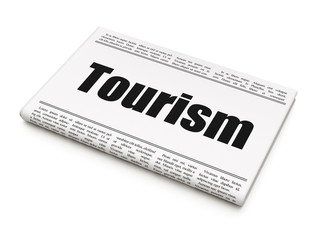 Tourism concept: newspaper headline Tourism on White background, 3D rendering