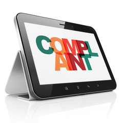 Law concept: Tablet Computer with Painted multicolor text Complaint on display, 3D rendering