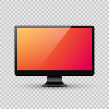 Realistic shiny vector black desktop personal computer pc monitor mock up template with blank screen with copy space for your design