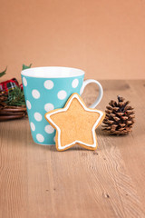 Christmas cookies with decoration /
Still life with decorated Christmas cookies on a wooden background
