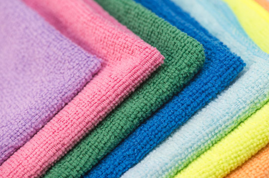 Colorful cleaning rag microfiber cloth isolated on white
