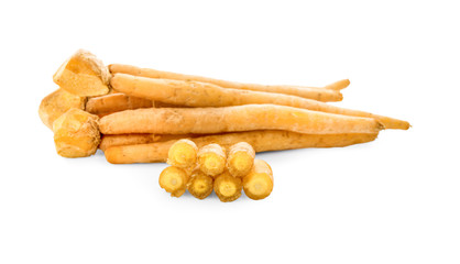 Galingale or Boesenbergia rotunda or Finger root or Chinese ginger isolated on a white background.