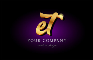  et  e t 3d gold golden alphabet letter metal logo icon design handwritten typography